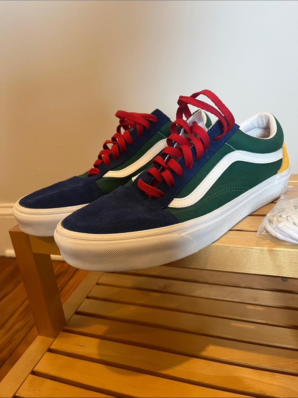 Vans Old Skool Sneakers in Blue, Green, Red & Yellow with White Stripe